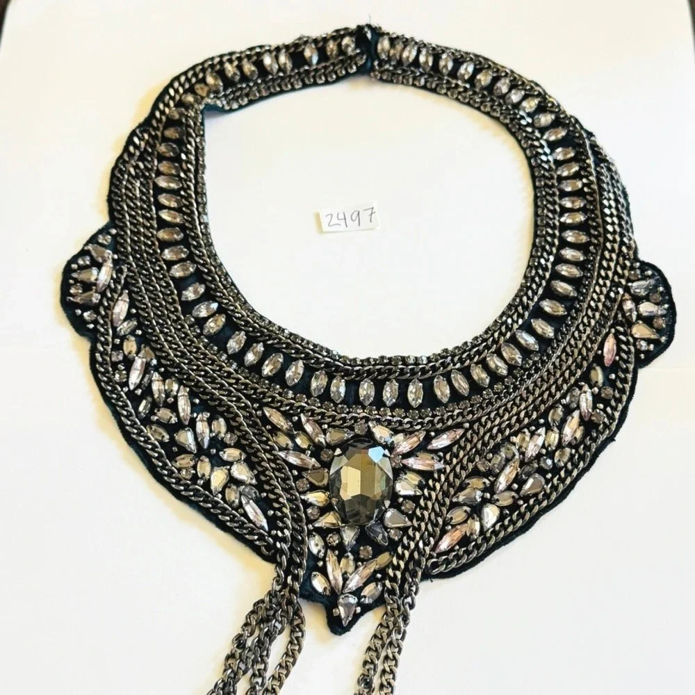 Haute‎ Hippie HH Necklace Crystal Collar beaded chain high end Designer BOHO 17